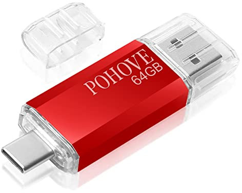 POHOVE Tipo C Memory USB 64gb, OTG Pen Drive 64gb 2 en 1 USB C Memory Stick 64 GB para Huawei, Xiaomi, Oneplus, Smartphones Android, Windows, PC, Tabletas y Otras Dispositivos USB o Type C (Rojo)