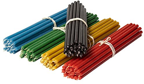 100 Stk. farbige Bienenwachskerzen Kollektion №80: Dünne bunte Stabkerzen, Ritual- und Haushaltskerzen, Tropfkerzen aus reinem Bienenwachs Tischkerzen für stimmungsvolle Rituale 18,5cm.