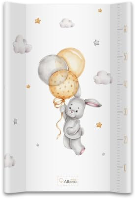 Baby Wickelauflage Wickelmulde Wickelunterlage 50 x 70 cm abwaschbar Wickeltischauflage Wickelaufsatz für Kinderbett Unisex (Kaninchen mit Ballons)