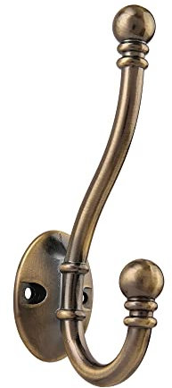 HASWARE Lot de 6 crochets à double griffes, grands cintres avec 12 vis à fixation murale, robustes pour manteaux, vêtements, serviettes, clés (laiton antique)