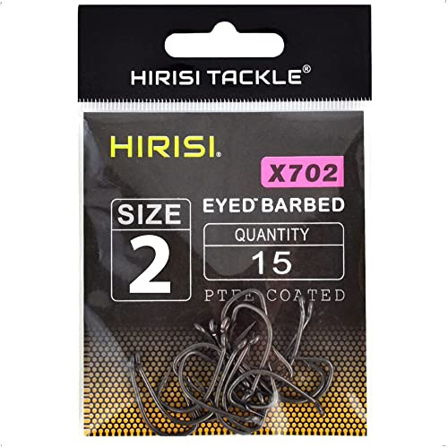 Hirisi X702 Hameçons de pêche Taille 2 avec crochet Karpfenhaken avec œillet pour la pêche à la carpe, en acier au carbone, hameçons bouillettes pour la pêche en posé, différentes tailles, pack de 1