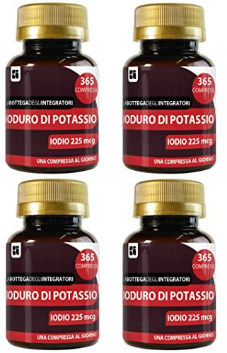 Ioduro Di Potassio 1460 Compresse 225 mcg Iodio 1 al giorno | Senza Glutine e Lattosio | non di origine animale | 4 Confezioni da 365