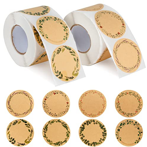 1000 Stücke Geschenkaufkleber, Ajerg Aufkleber Selbstklebende aus Kraftpapier Etiketten Rund Geschenksticker für Geschenktüten, Backen, Karten, Briefumschläge, Marmeladengläser und Hochzeiten
