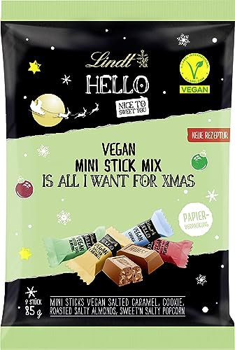 Lindt HELLO Schokolade zu Weihnachten | Mini Stick Mix vegan | 85 g | vier Sorten mit Hafer Drink | Weihnachtsschokolade