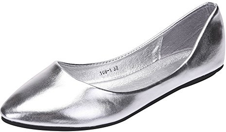 ANUFER Donna Ballerine Punta Pelle Microfibra Senza Allacciatura Piatto Vestito Pumps Scarpe Argento SN020536 EU41.5