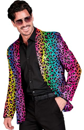 W WIDMANN MILANO Party Fashion - Chaqueta de lentejuelas para hombre | Chaqueta de discoteca brillante estilo años 70, chaqueta de traje para festivales, carnaval y looks de fiesta llamativos