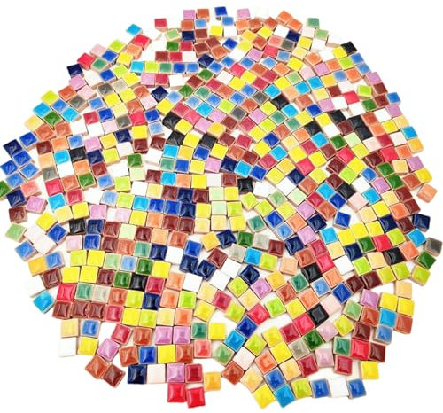 500 g quadratische Keramik-Mosaikfliesen, 500 Stück, 1 x 1 cm, handgefertigt, kreative Mikro-Mosaikstücke für Liebhaber, DIY-Mosaikprojekte und Heimdekorationen (Mischfarbe)