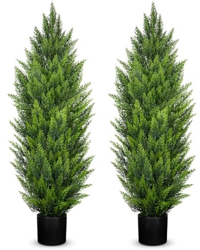 Hollyone 2 cipressi artificiali, alberi topiaria finti da 1,2 m, con tronchi staccabili, arte topiaria finta decorativa per interni ed esterni, decorazione per la casa, giardino, balcone, patio