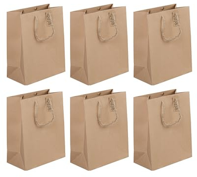 Eurowrap 28800-2Cpack - Un lot de 6 Sacs Cadeaux Kraft - Format Large - 26,5x14x33cm - 210g - Emballage Cadeau Kraft, Emballage, Idéal pour : Livre, Jeu De Société, Puzzle, Alimentaire