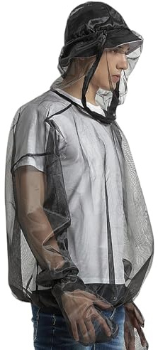 Beokeuioe Veste anti-moustique en filet avec capuche respirante Midge Midge pour randonnée, camping, plein air, pêche avec chapeau et gants pour hommes et femmes, A3 noir., L