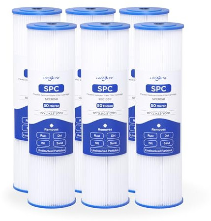 Whole House - Cartucho de filtro de agua plisado de 50 micras de repuesto para W50PE, SPC-25-1050, ECP50-10, R50, FM-50-975, WHKF-WHPL, WPC50-975 y enfriador de agua de inmersión fría (paquete de 6)
