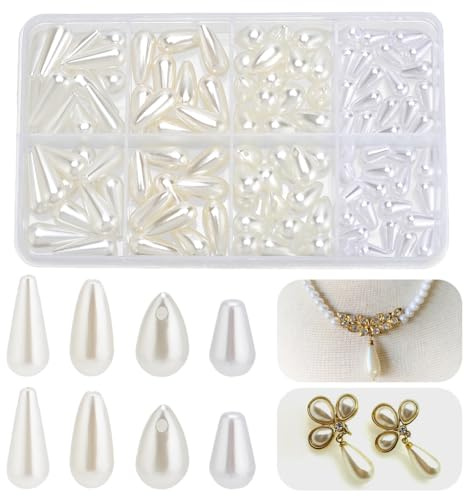arricraft 110 cuentas en forma de gota de agua, 4 tamaños de perlas blancas en forma de gota de agua, cuentas de plástico ABS, perlas de imitación, perlas espaciadoras a granel
