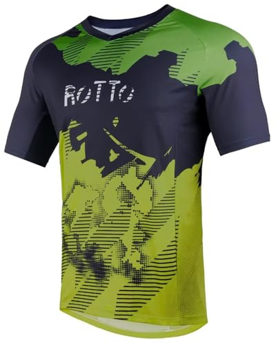 ROTTO Mens MTB Jersey Mountain Bike Cycling Shirt Short Sleeve for MTB BMX Downhill Moisture Wicking Quick Dry