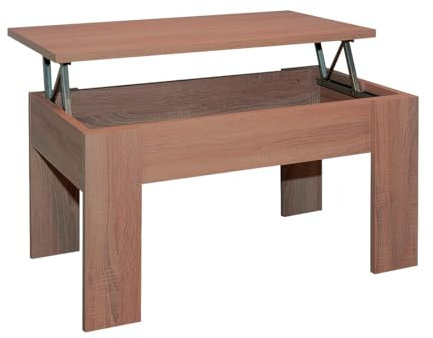 Acomoda Textil – Mesa de Centro Elevable para Almacenamiento de Madera. Mesita Amplia y Cómoda para Salón y Comedor 46x90x50 cm. (Nogal)
