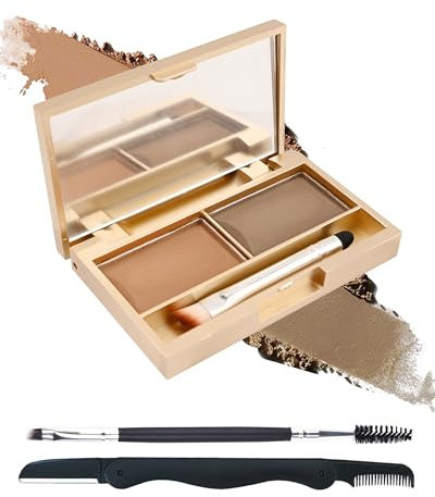 Palette à Sourcil Poudre Waterproof-Couleur Sourcils Longue Tenue, 2 IN 1 Maquillage Poudre À Sourcils,Résultat Naturel Facile à Colorer,Eyebrow Powder Avec Pinceau et Miroir-Set02 Brun Clair et Foncé