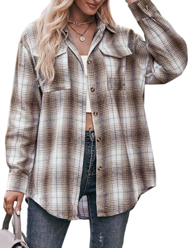 Maeau - Chemisier Femme Manches Longues Chemise Carrée à Carreaux Boutonné Décontractée Chemisier Blouse T-Shirt Classique Oversize Chemise Shopping - Kaki - XL