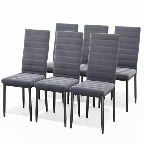 Bealife Set di 6 Sedie da Pranzo, Set di Sedie da Pranzo in Velluto per Cucina, Sala da Pranzo, Sedia da Pranzo Moderna con Schienale Alto (Grigio scuro - Velluto, Set da 6 Sedie)