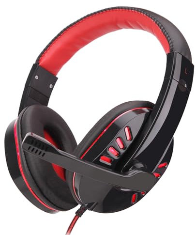 Wisoqu SY755MV Casque de jeu lumineux avec microphone, réglage télescopique, prise de son clair à 120°, boutons muet, lumière LED, pour PC portable (rouge)