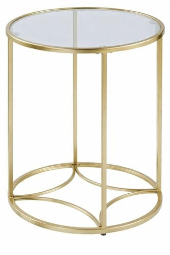 Dylex Round Side Table, Small Coffee Table with Tempered Glass Top, Metal Frame, 50 cm, Gold