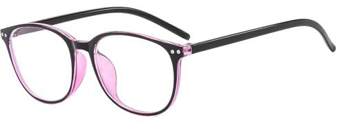 Suertree Myopia glasögon med blåljusfilter – lätt närsynthet gångjärn mode avstånd glasögon för kvinnor män rund – 4,0