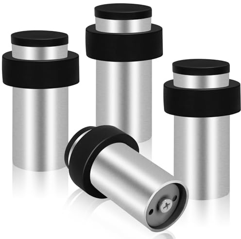 Door Stop, 125mm Door Stoppers for Floor Wall Mounted Door Stops Stainless Steel Heavy Duty Doorstop Indoors Outdoors Cylinder Door Stopper with Rubber Bumper, 4 Pack