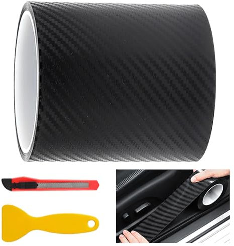 Zephyra Carbon Folie Schwarz (10cm x 500cm), 4D Selbstklebende Autofolie, Kratzfest Lackschutzfolie für Auto, Motorrad und Fahrrad, Einstiegsleisten Schutz mit Werkzeugset (Schaber & Schneidemesser)