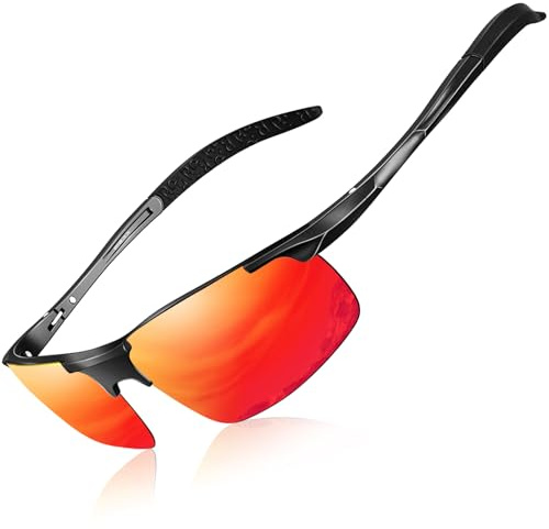 DADA-PRO Polarised Sunglasses Men Running Wrap Around Golf Driving Sports Cycling Sun Glasses UK - UV Protection Designer Shades Glassesfor Fishing Hiking (Red)
