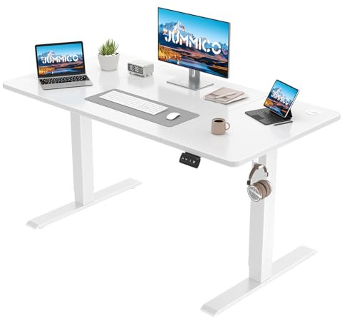 JUMMICO Réglable en Hauteur Bureau Assis Debout Assis Debout électrique Réglable en Hauteur Bureau avec Fonction Mémoire avec Crochet 140x60cm Blanc