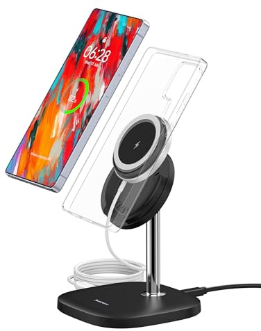SwanScout Magnetisk Trådlös Laddare för Samsung Galaxy S26 Ultra/S26+/S26/S25/S24/S23/S22/Z Flip/Z Fold 7, för i-Phone 17/17e/Air/16/15/14/13/12, Laddningsstation Wireless Charger Stand (No Adapter)