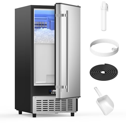 Coolake 15”W Ice Maker Under Counter 80lbs/Day with 40lbs Storage, Commercial Outdoor Ice Maker, Auto-Cleaning LCD Panel Built-in Freestanding Ice Machine for Home Bar Kitchen Office