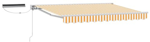 Xhnifbn Tenda da sole estensibile con braccio articolato, giallo e bianco, 3 x 2,5 m, robusta tenda a cassetta, con manovella e telecomando, per giardino, terrazza ed esterni