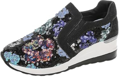 Kvinnors vardagliga kilsneakers glittrande paljettplattform modeskor | Gnistrande paljett kil sneakers dold plattform slip-on mode träningsskor för kvinnor daglig avslappnad stil