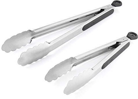 Premium Stainless Steel Kitchen Tongs, 9-Inch & 12-Inch BBQ Grilling Cooking Locking Food Tongs with Ergonomic Handle, Black