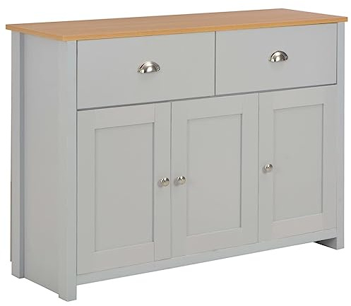 vidaXL Sideboard mit 2 Schubladen 3 Türen Kommode Anrichte Beistellschrank Mehrzweckschrank Standschrank Schrank Flurschrank Grau 112x35x81cm