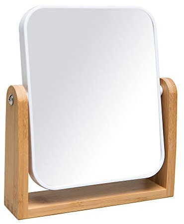 YEAKE Kosmetikspiegel Schminkspiegel mit Naturbelassenem Bambusständer,1X/3X Vergrößerung Doppelseitiger, tragbarer Tisch- und Arbeitsplattenspiegel fürs Bad zum Rasieren und Make-Up-Auftragen