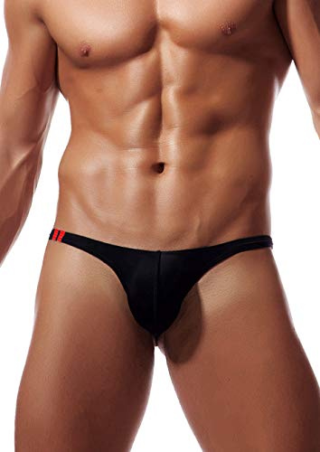 Newsywell Hombre Seda de Hielo Tanga Elastane Hilo Divertidos Bikini G-String Playa Slip Deportivo Ropa Talle Bajo Interior Thong Negro XX-Large