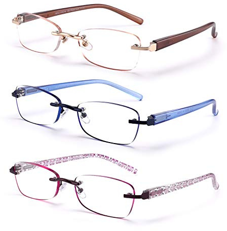 FEIVSN 3-Pack Rimless Reading Glasses For Women, Lightweight Spring Hinge Readers, Classic Elegant Artistic Eyeglasses UV 400 (Mix 2.5 Etc)