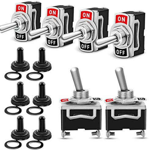 Gebildet 6Piezas SPST Conmutador de Palanca con Gorra Impermeable 10A/12VDC, 6A/24VDC, Interruptor de Palanca ON/Off 2Posiciones 2Pin, para Auto Vehiculo Barco (Negro)