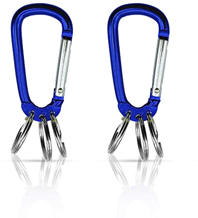 Holesto Moschettone portachiavi - Set di 3 moschettoni - Organizzatore per chiavi - Portachiavi con moschettone - 3 anelli estraibili per l'organizzazione - Moschettone per chiavi (Blu (2 pezzi))