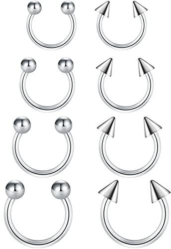 Funseedrr 8pcs Piercing Nariz Septum Aro Acero Inoxidable 16G 6/8/10/12mm Herradura Anillo Labio Labret Tragus Helix Cartilago Piercing