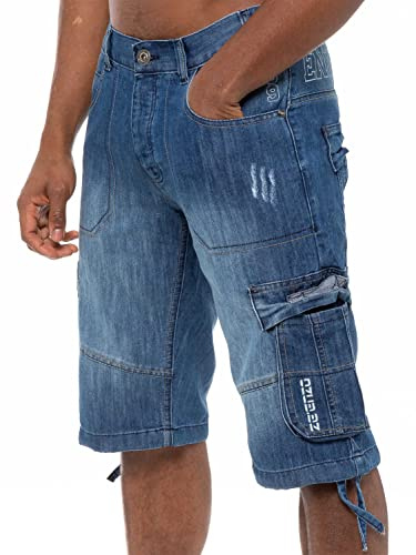 989Zé ENZO Mens Shorts EZS404 Raw Combat Cargo Pockets Casual Knee Length Denim Half Pants