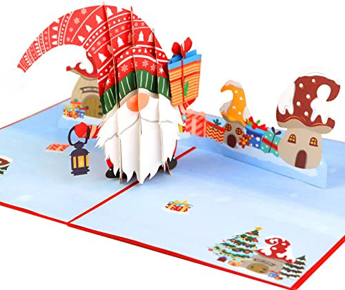 LTZGO 3D Pop-up Weihnachtskarten, Gesichtslose Puppe Karte Weihnachten Mit Weihnachtsbaum und Pilzhaus, Klein Weihnachtskarten Lustig mit Umschlag Set, Handgemachtes für Kinder Mama Papa Frau Mann