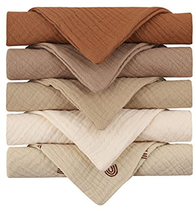 Reoyloep Muslin Wipes per il bambino, 5-Pack Muslin Squares 23x23cm/9.06 x9.06 Baby Burp Panno di Cotone Salviette per il viso Super Soft