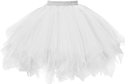 GOOBGS Damen 50er Ballettrock Multi-SchichtenVintage Ballet Blase Firt Tulle Petticoat Puffy Tutu Weiß Medium