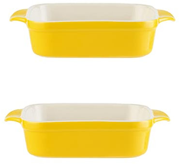 Bakform, keramisk ugnsform, liten ugnsform, rektangulär keramisk ugnsform Idealisk for ugnsform, lasagneform, liten gryta Liten ugnsform, set med 2, röd, 7 tum (Color : Giallo, Size : 5.5Inch)