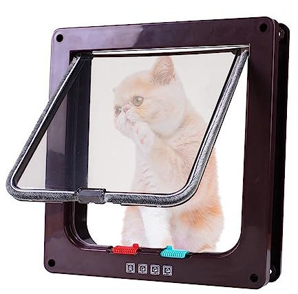 Gearmax Haustiertür 4 Wege Magnet-Verschluss, Katzentür Hundeklappe abschließbare Installieren Leicht, Braun Pet Mate für Katzen und Kleine Hunde