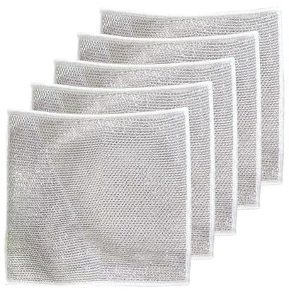 5 panni per lavastoviglie in filo, 20 cm x 20 cm, multiuso per bagnato e asciutto, doppio strato, riutilizzabili, panni per la pulizia della cucina, pentole