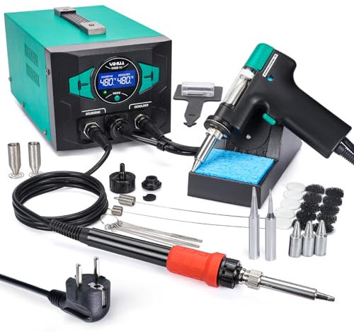 YIHUA 948D-III Kit de estación de soldadura y estacion de desoldadura con herramienta de desoldar mejorada soldador de estaño EVO de 110W bomba de vacío 3 boquillas automático modo suspensión(EU PLUG)