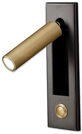 TCHAUSGZOZ LED Bedroom Lamp Headboard Wall Light Sconce, Bedside Reading Light Recessed Push Switch Wall Lamps, Hotel Bed Side Decorative Wall Sconces Spotlight, 360° Rotatable 92° Foldable (Brass+Bla