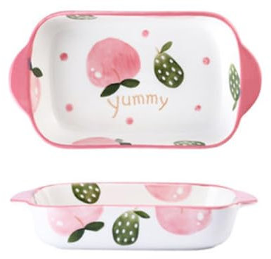 TSQZE Auflaufform Klein Aus Keramik, Auflaufform Mit Keramik-Karikaturgriff, Auflaufformen Rechtecki,Backofen-Schale，Fur Souffle Creme Brulee Lasagne Tiramisu Pudding. (Rosa Pfirsich)